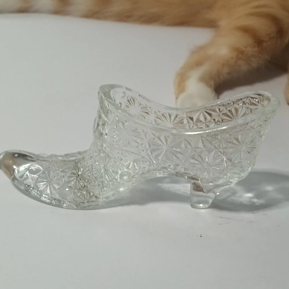 Vintage Fenton Daisy Button Clear Glass Slipper Shoe Made In USA 5.5